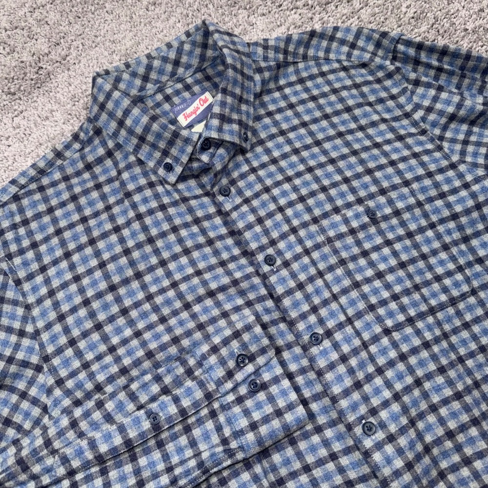 Johnnie-O Hangin' Out Shirt Mens Plaid Check Blue Grey Large EXCELLENT